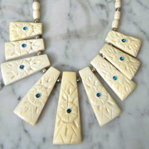 Vintage 80's Necklace Alloy Chunky With Faux ivory
